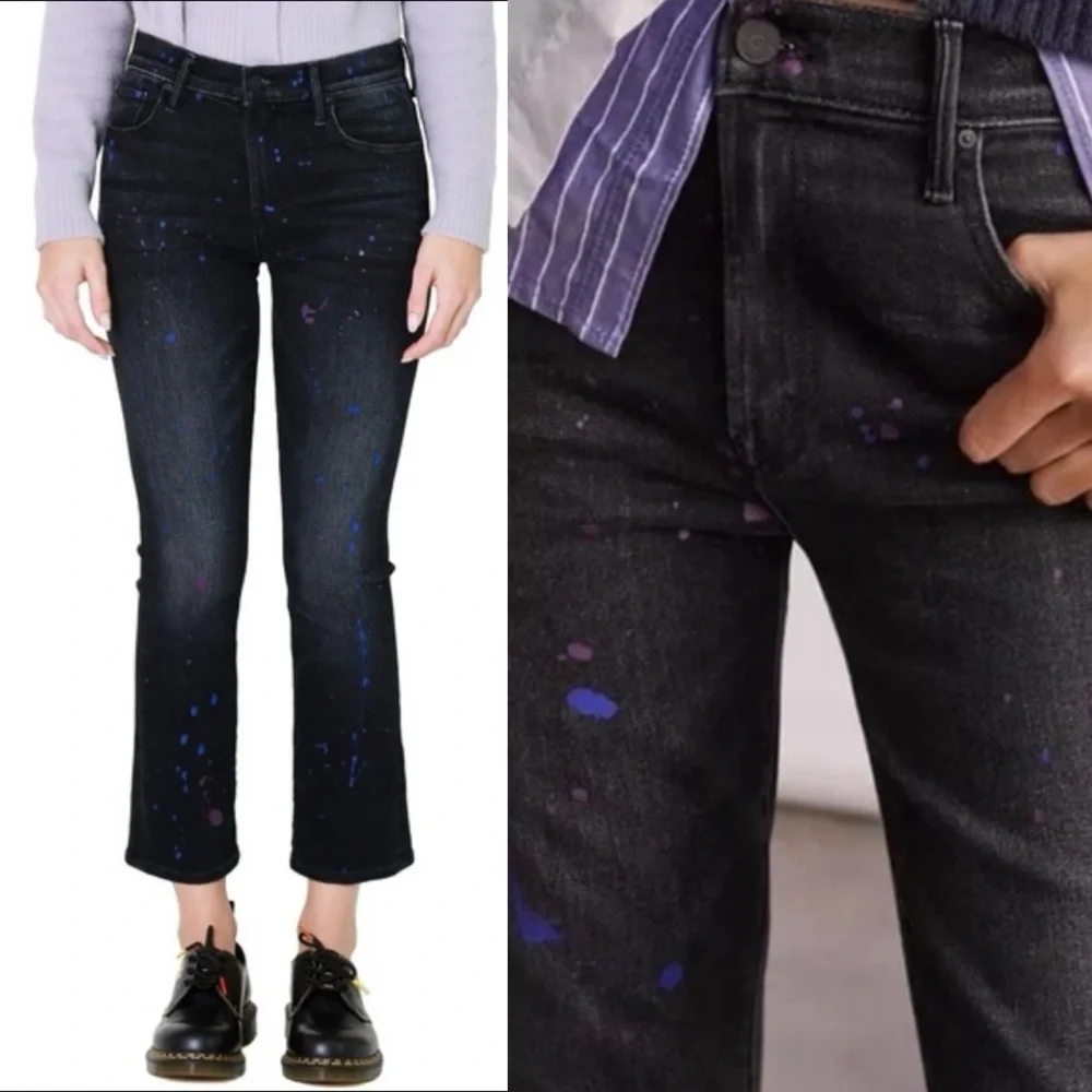 MOTHER Jeans The Insider Ankle Rain City Lights High-Rise Black Blue Size 28